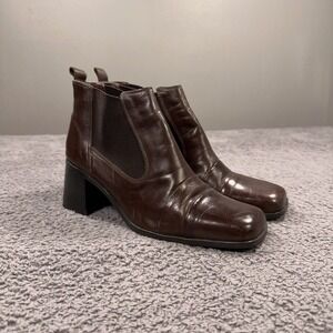 Bruno Valenti Boots Womens 10 Brown Leather Bootie Block Heel Y2K Brazil Chunky